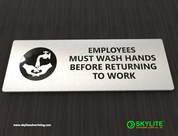 Engraved Hand Washing Signs- Employees Must Wash Hands Before Returning to Work