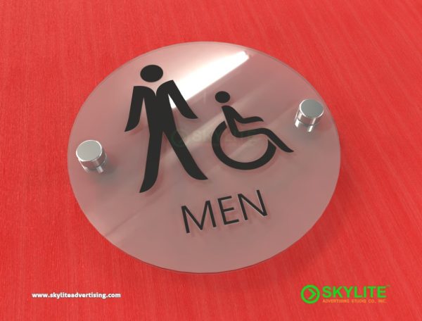 Frosted Acrylic Mens Restroom Sign in Circle